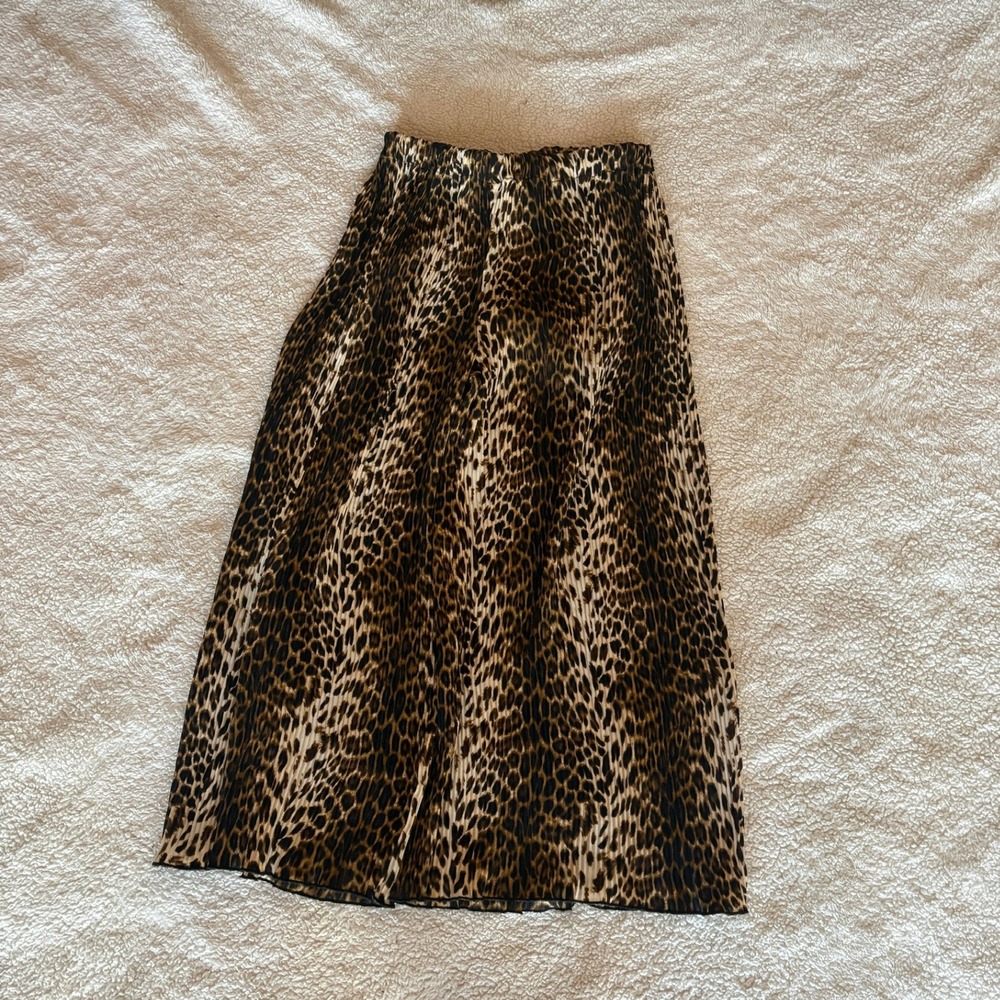 Dressed In Lala Leopard Micro Pleated Wide Leg Pants Brown Tan Small Made in USA